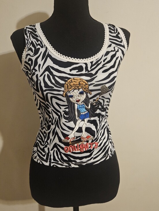omighty Tops - Y2K Zebra Embroidered Cropped Tank Top Black & White O-Mighty Style Streetwear S